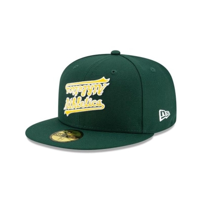 Green Oakland Athletics Hat - New Era MLB Team Mirror 59FIFTY Fitted Caps USA5864713